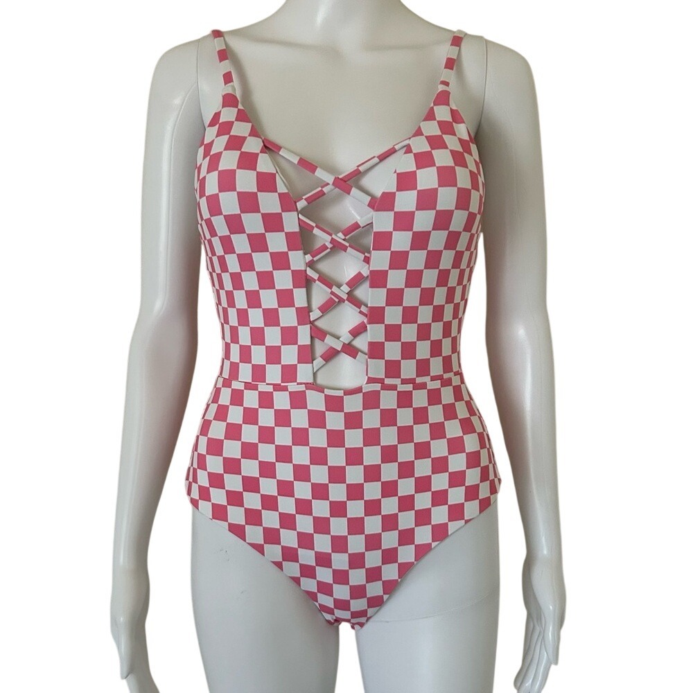 Dippin' Daisy's Bliss Swimsuit One Piece Checkered Pink White M